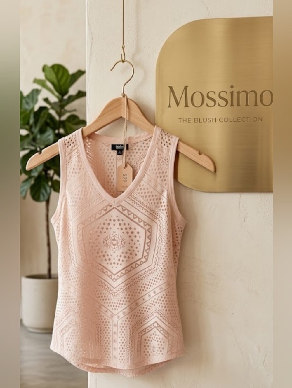 Mossimo Blush Pink Tank Top with Metallic Print & Geometric Mesh Back